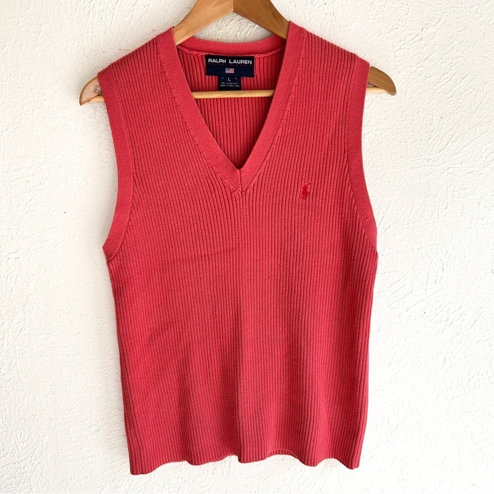 Vintage Ralph Lauren Polo Sport Ribbed Knit Sweater Vest Large Pink